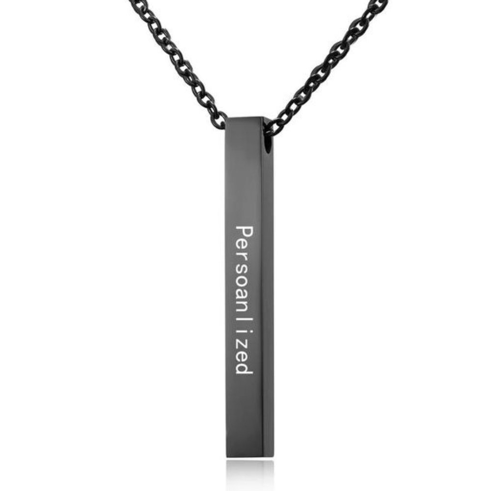 Personalized Square Bar Custom Engraving Name Necklace Stainless Steel Pendant. - Picture 6 of 7